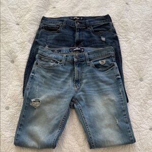 Hollister Men's Jeans in Light Blue and Dark Blue